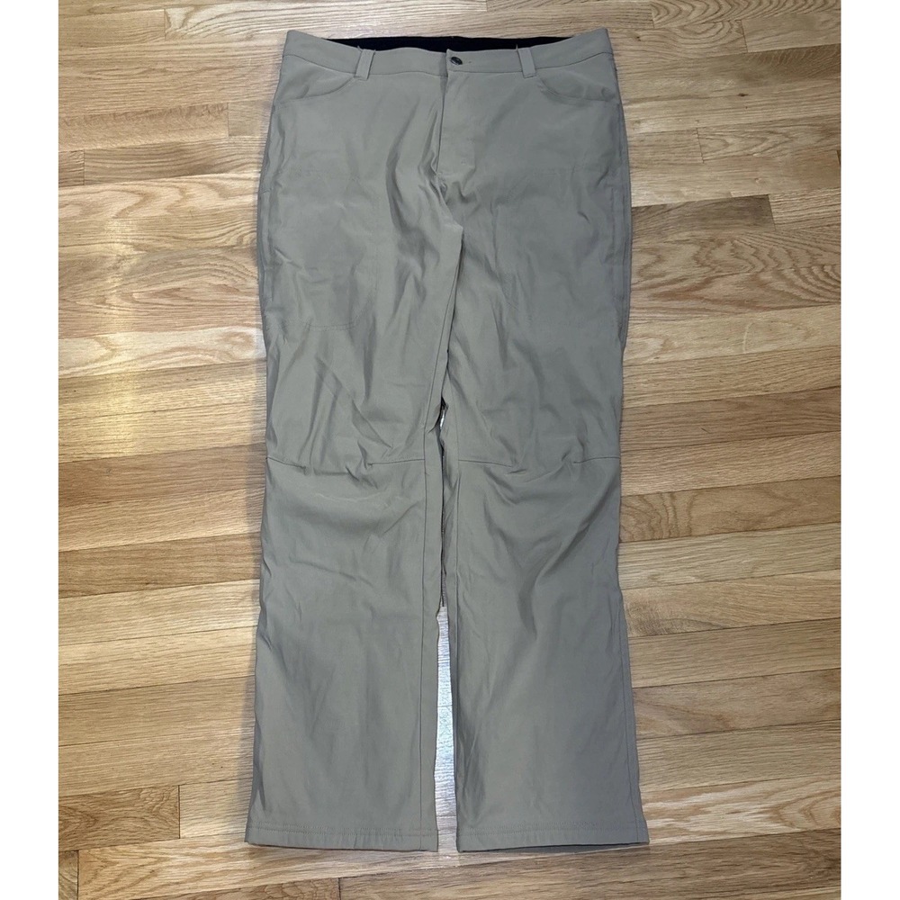 Men's Eddie Bauer Fleece Lined Tech Pants 36x32 Khaki Cargo Nylon Stretch Hiking